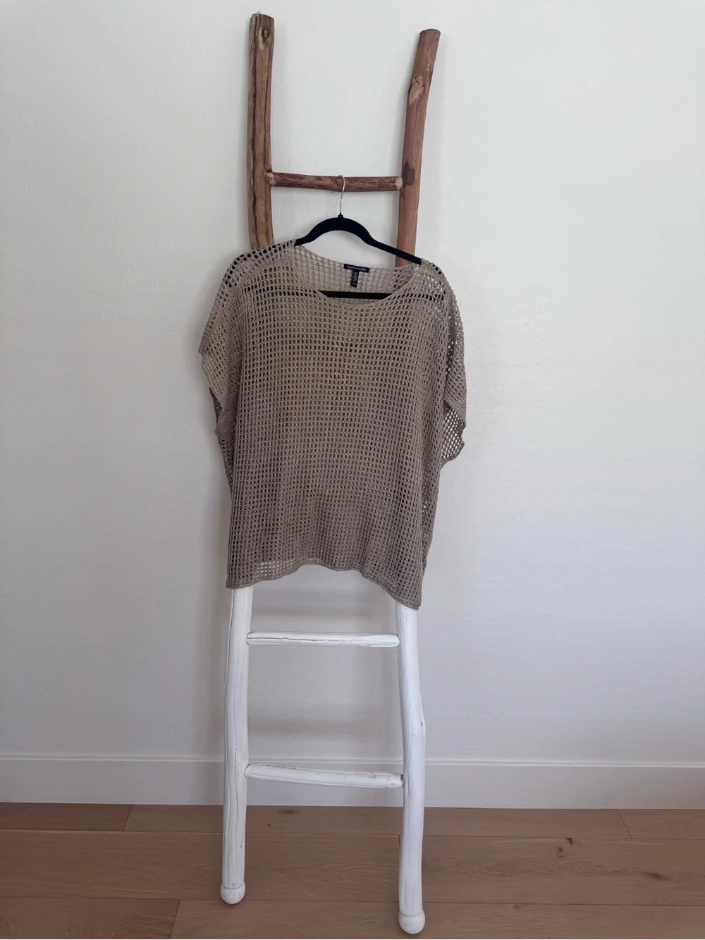 Eileen Fisher Organic Linen Bateau Neck Open Weave Sweater in Taupe - Picture 2 of 6